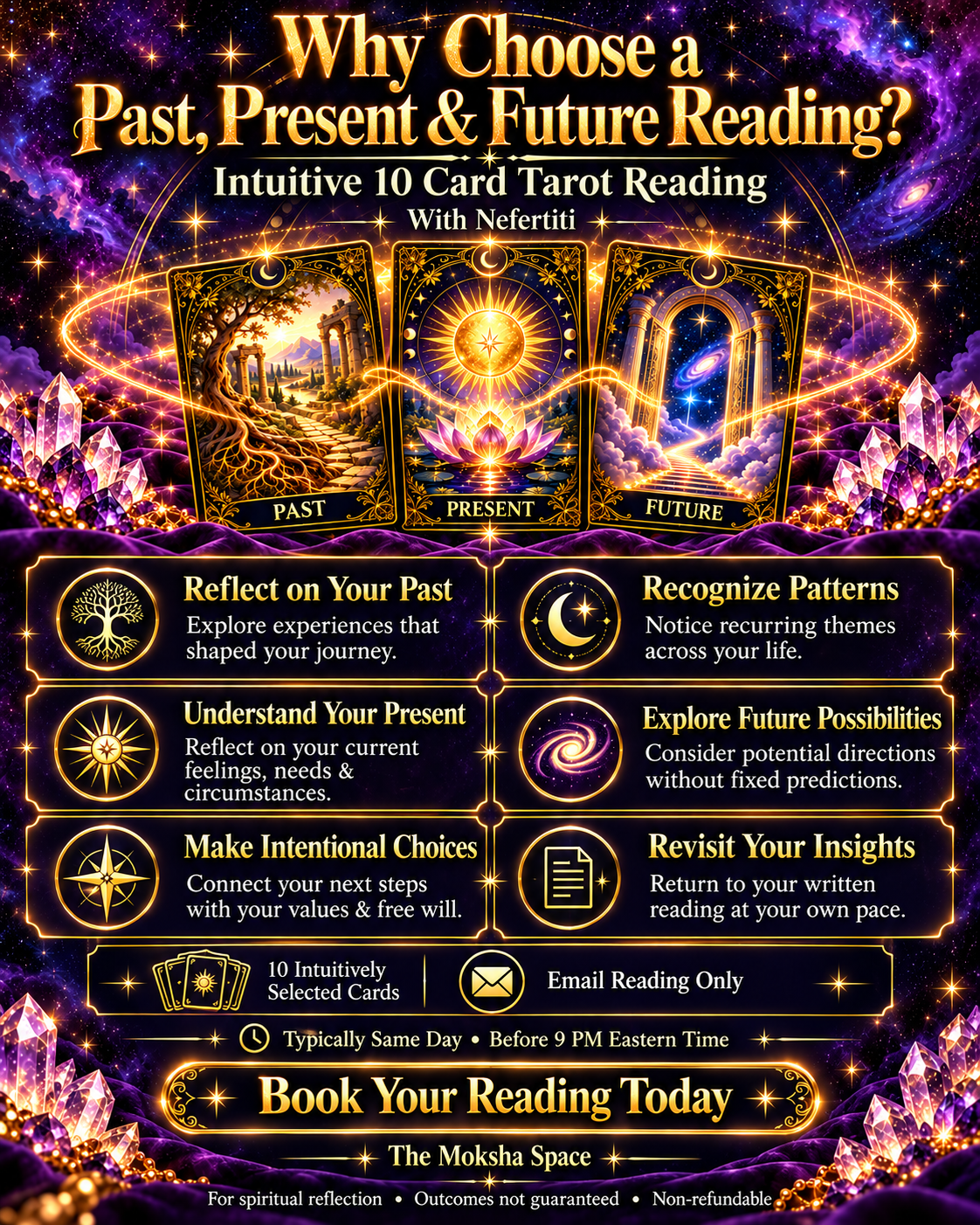✨ Past, Present & Future — Intuitive 10-Card Tarot Reading (Email Report)