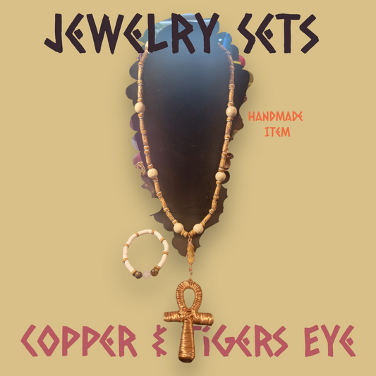 Copper & Tigers Eye Ankh Jewelry Set