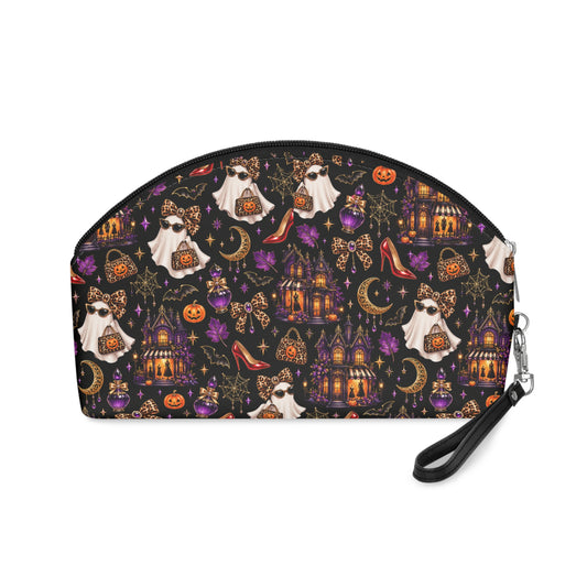 Halloween Ghost Dog Makeup Bag — Spooky Pumpkins & Haunted Mansion Cosmetic Pouch