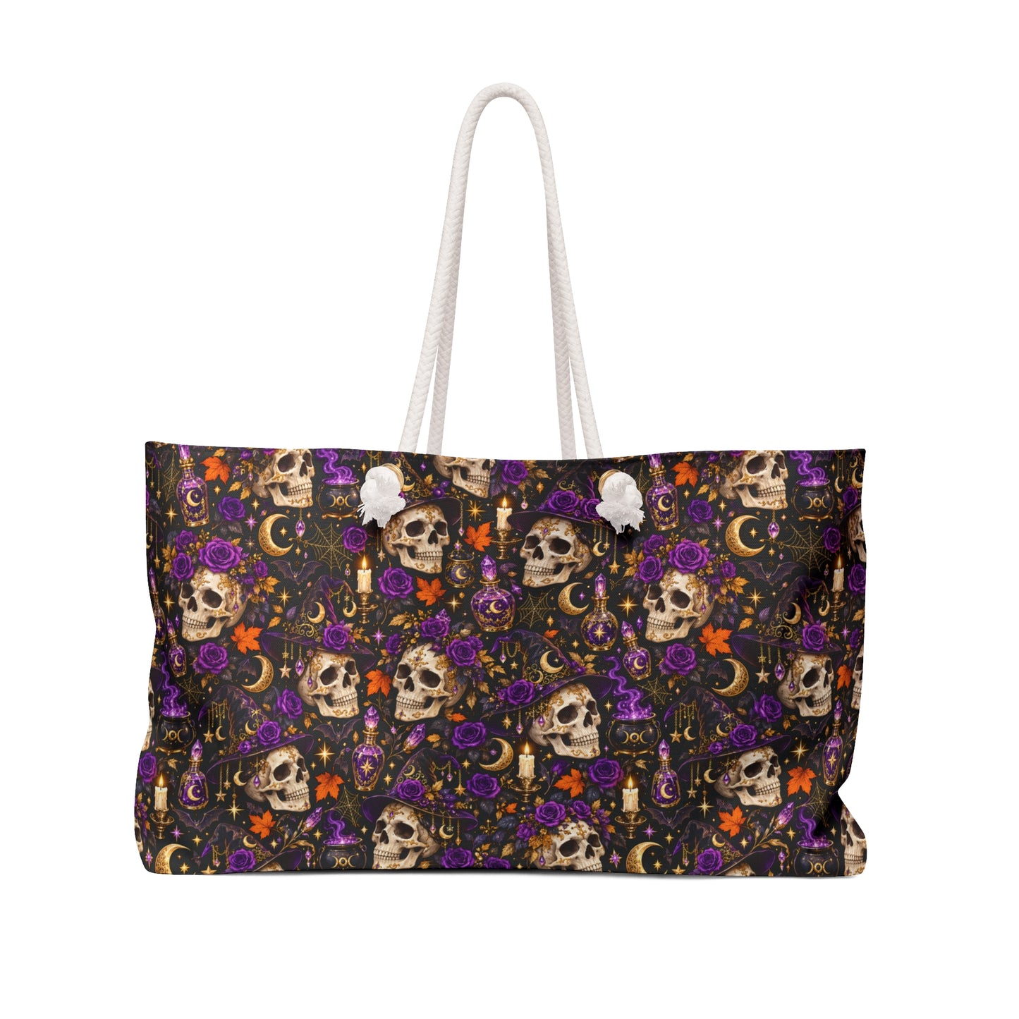Halloween Skull Weekender Bag — Purple Floral Day of the Dead Tote
