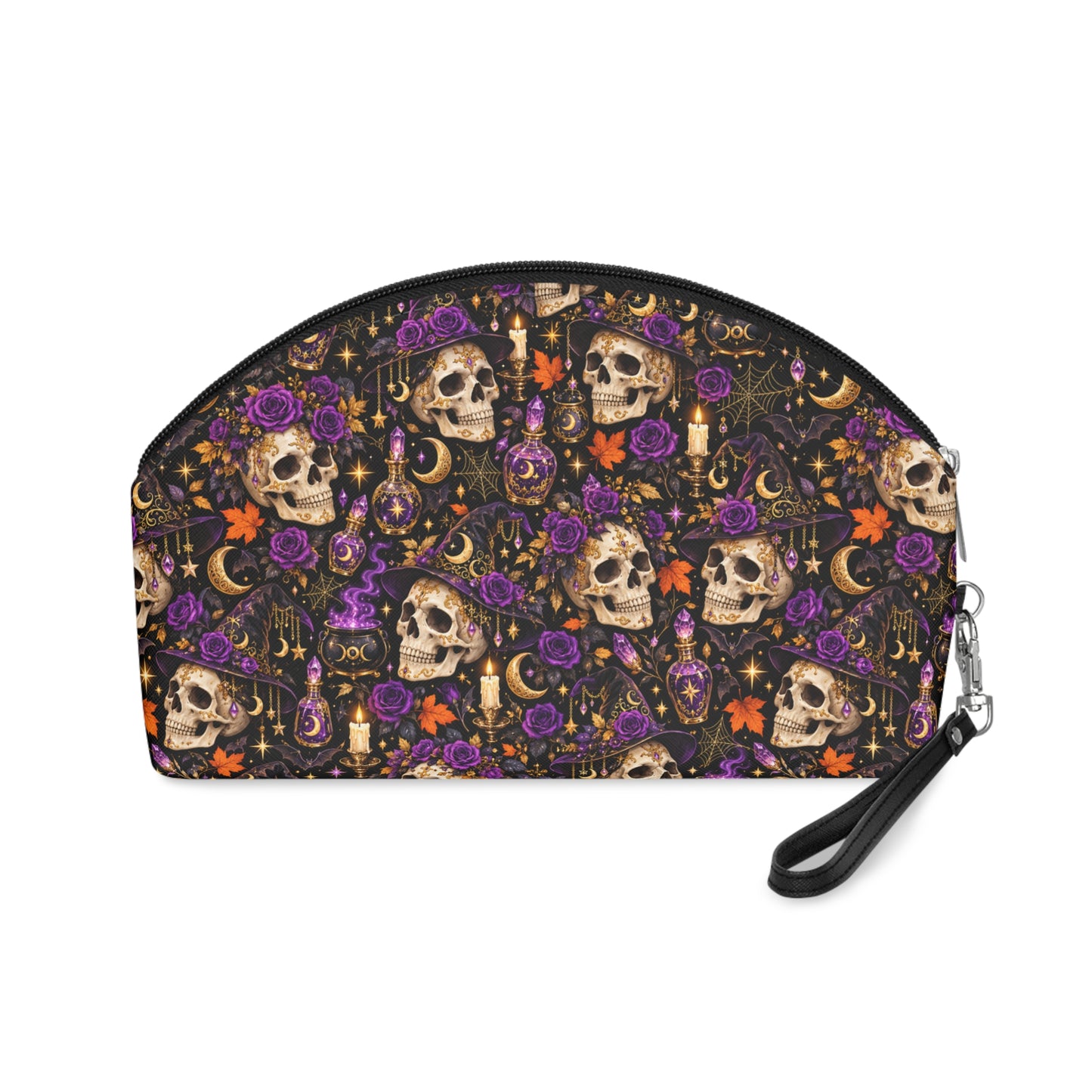 Personalized Skull & Roses Makeup Bag — Gothic Cosmetic Pouch with Name Option