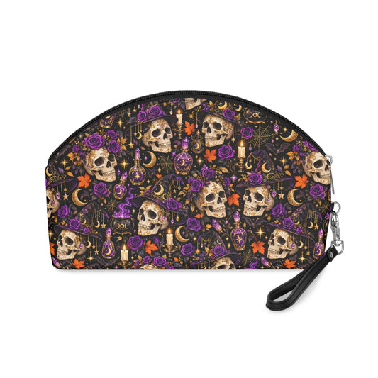 Personalized Skull & Roses Makeup Bag — Gothic Cosmetic Pouch with Name Option