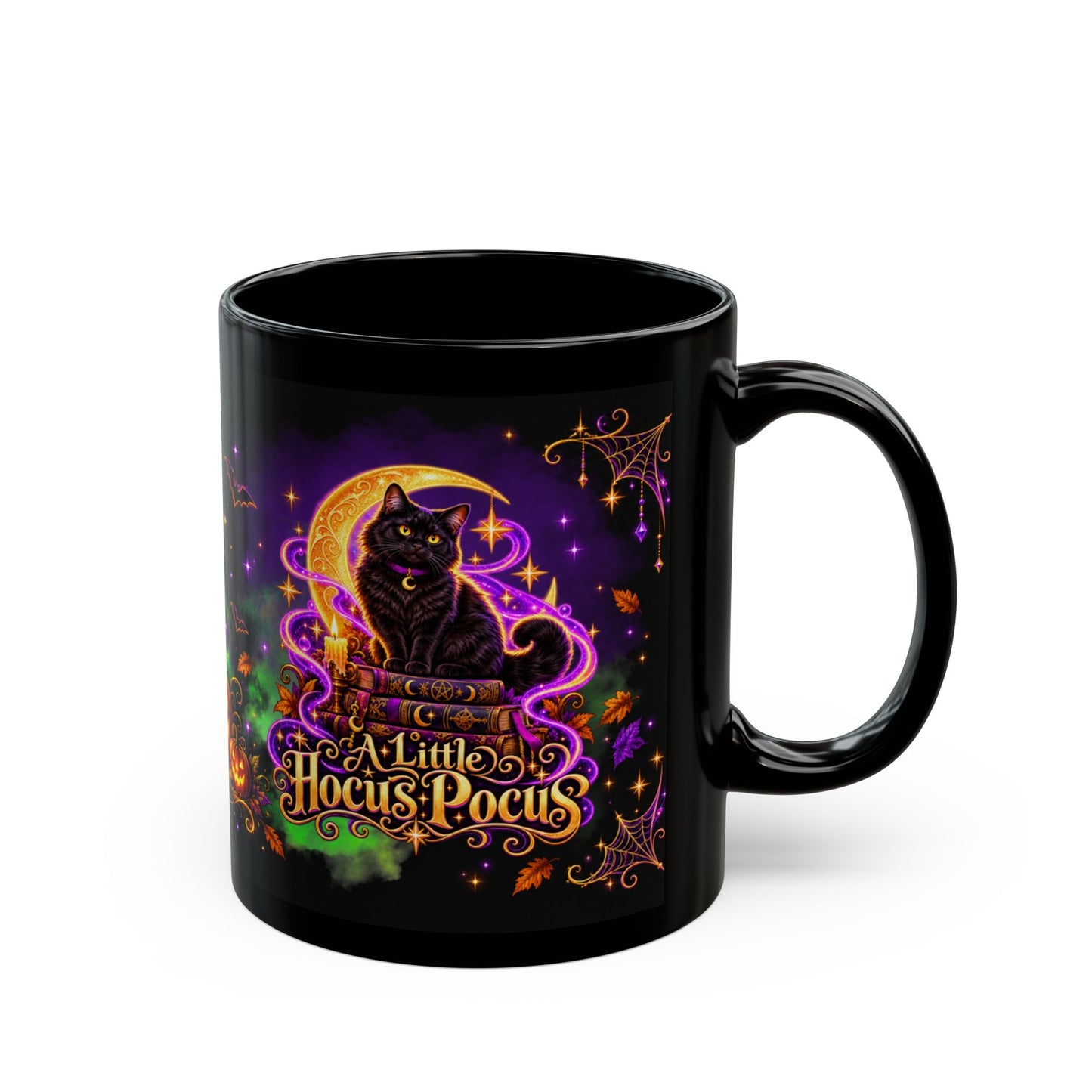 A Little Hocus Pocus Black Cat Mug — Halloween Witchy Coffee Cup (11oz/15oz)