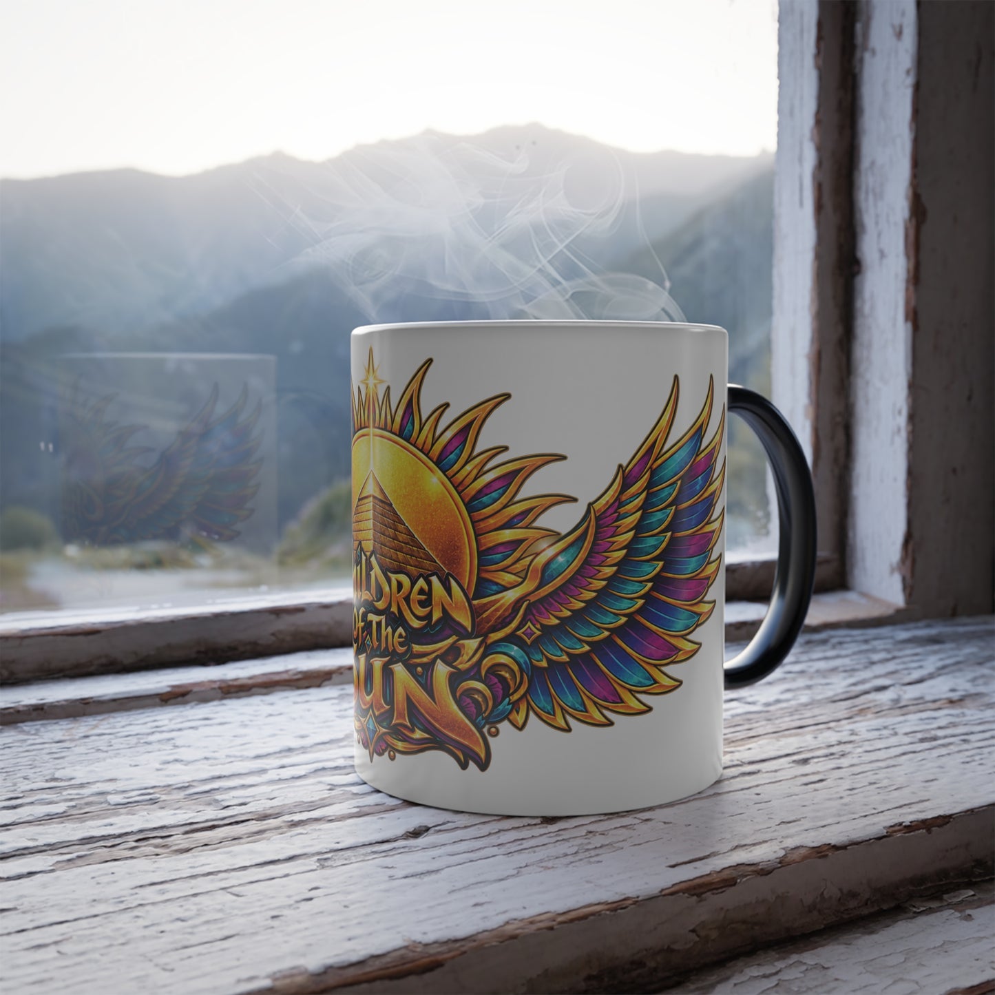 Color-Changing Mug — 'Children of the Sun' Psychedelic Pyramid Design (11oz)