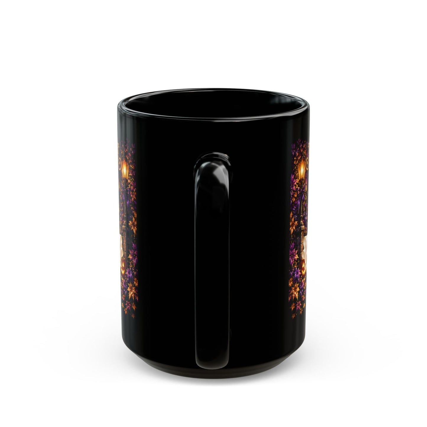 Halloween Ghost Mug — Cute Chic Ghost with Leopard Accessories, Nighttime Haunted Village Coffee Cup