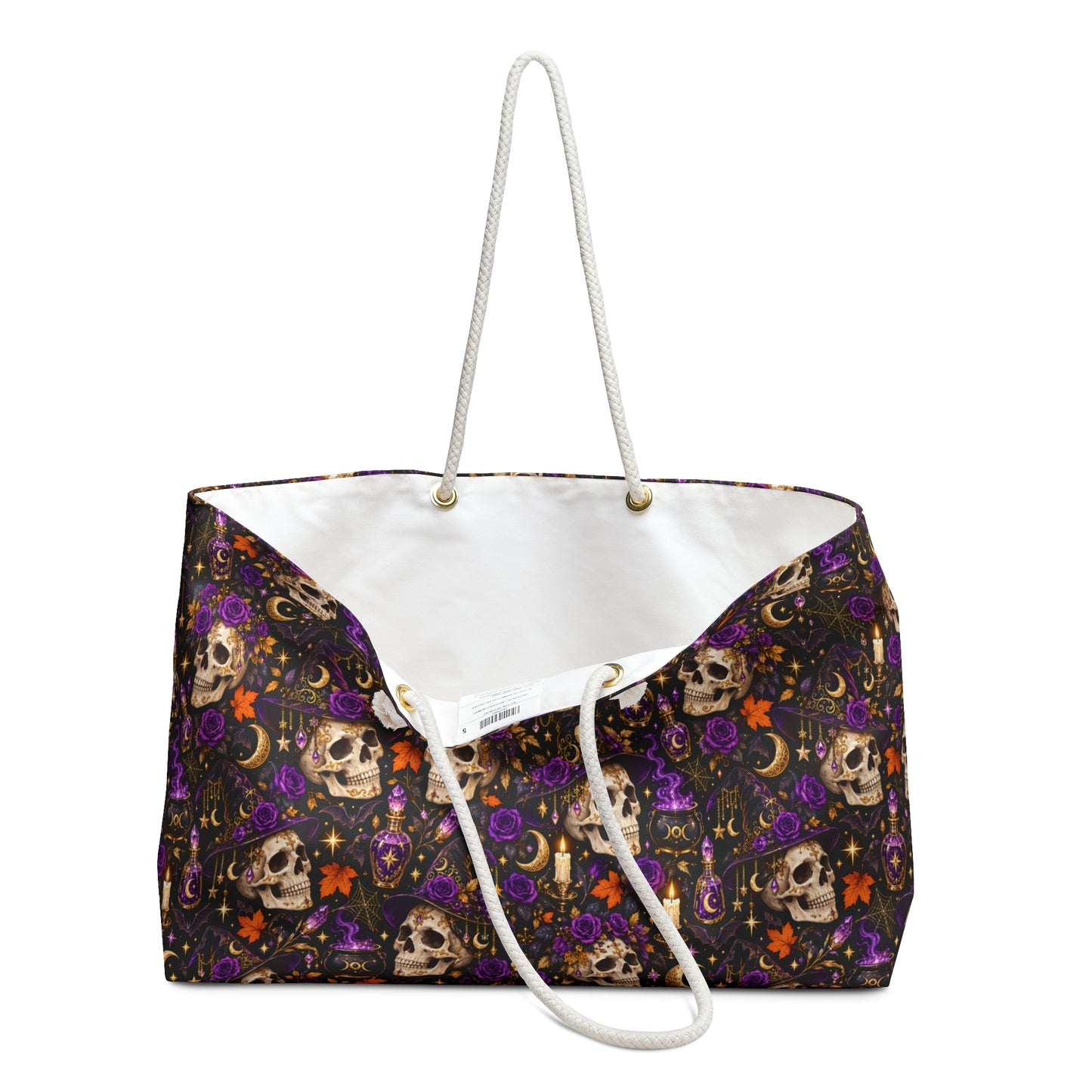 Halloween Skull Weekender Bag — Purple Floral Day of the Dead Tote