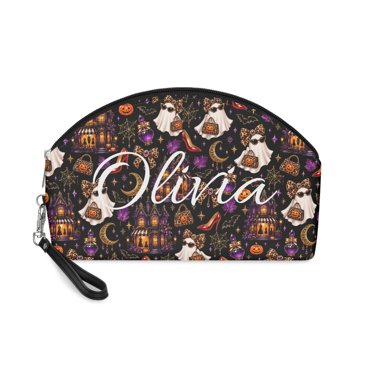Halloween Ghost Dog Makeup Bag — Spooky Pumpkins & Haunted Mansion Cosmetic Pouch