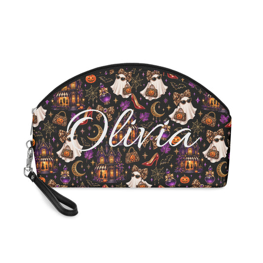 Halloween Ghost Dog Makeup Bag — Spooky Pumpkins & Haunted Mansion Cosmetic Pouch