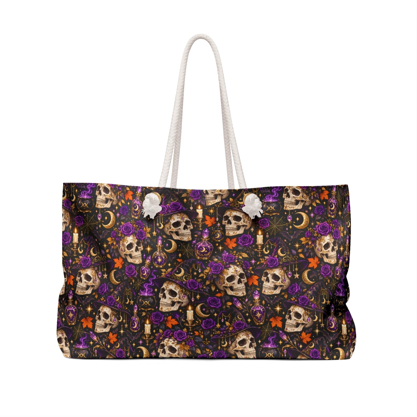 Halloween Skull Weekender Bag — Purple Floral Day of the Dead Tote