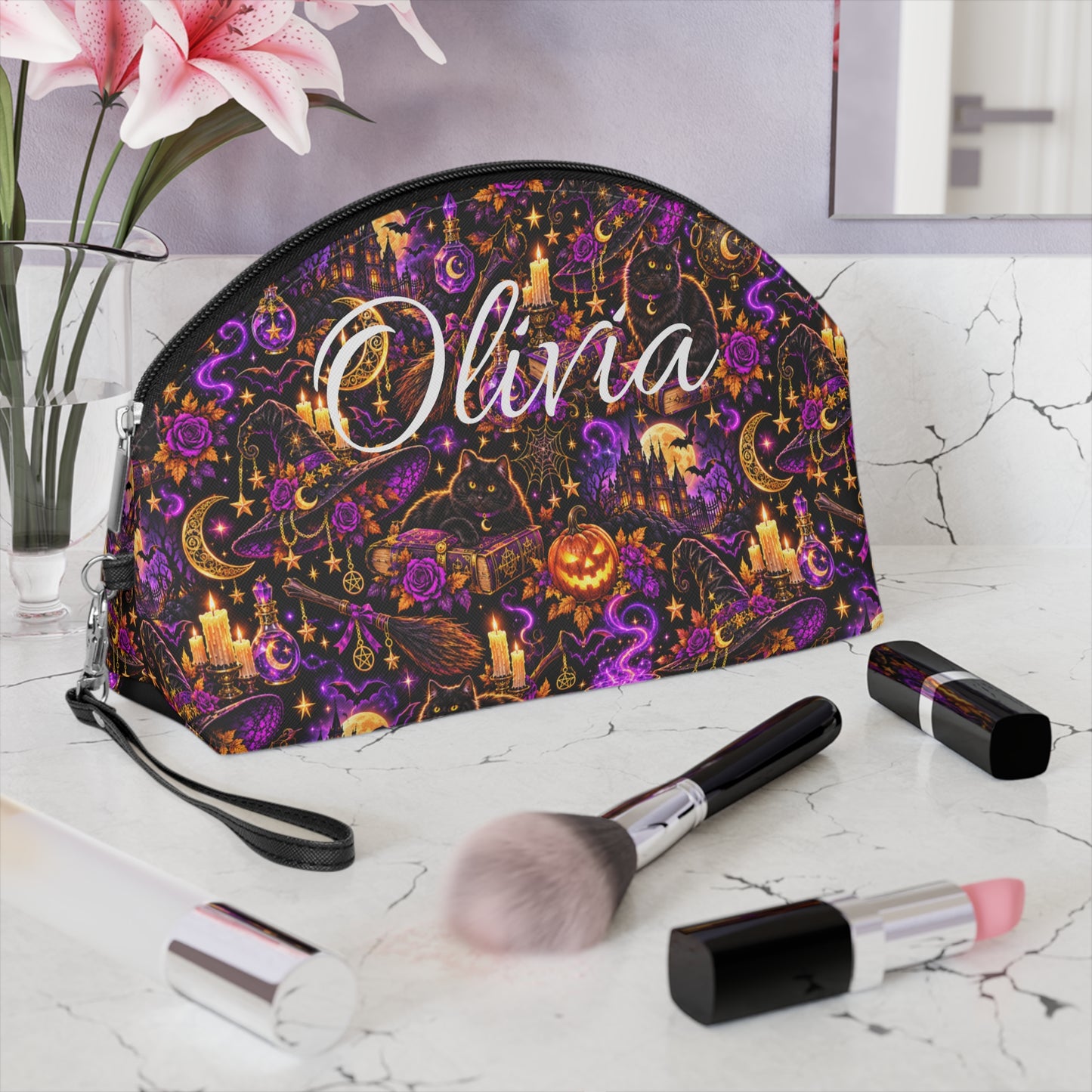Halloween Witch Makeup Bag — Personalized 'Olivia' Cosmetic Pouch