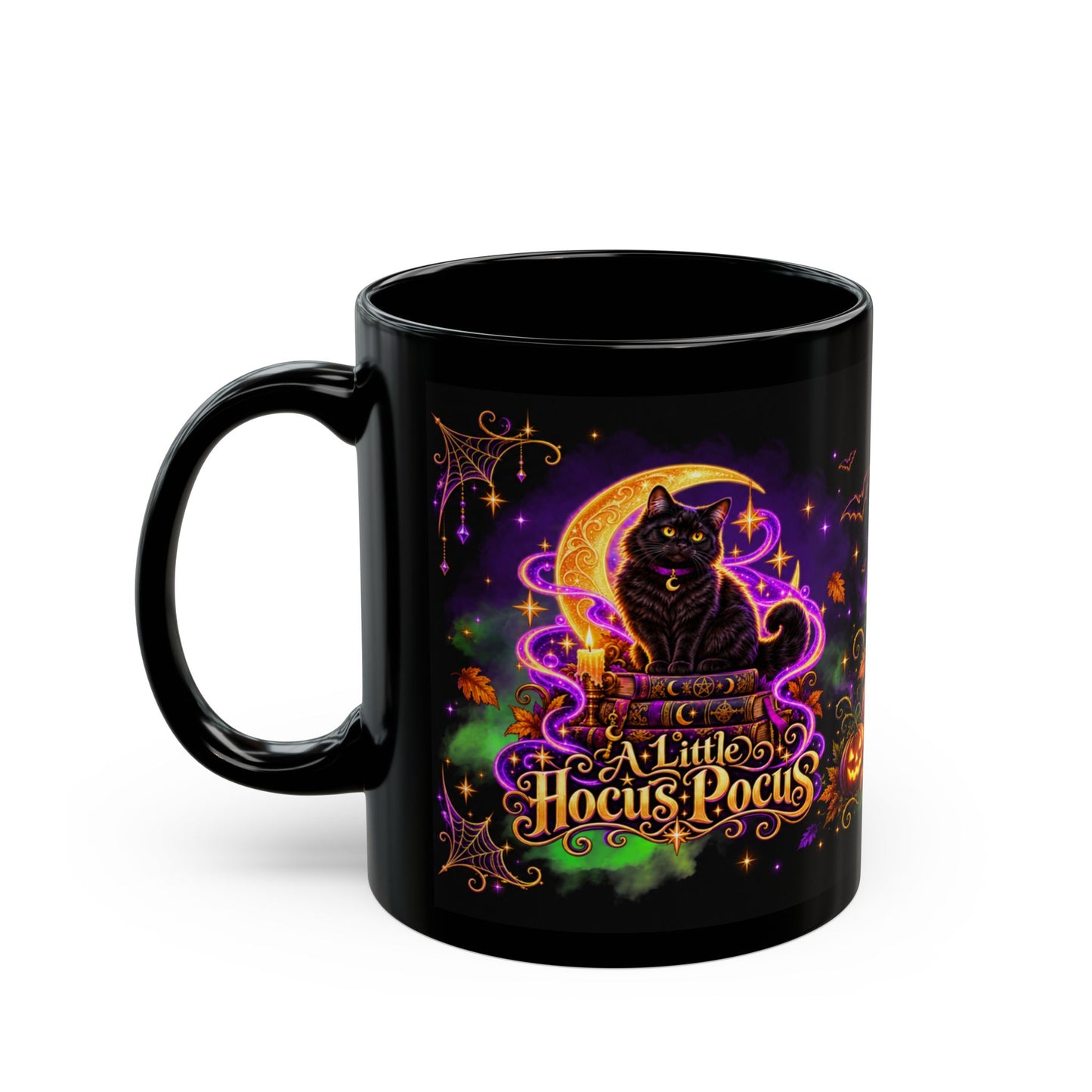 A Little Hocus Pocus Black Cat Mug — Halloween Witchy Coffee Cup (11oz/15oz)