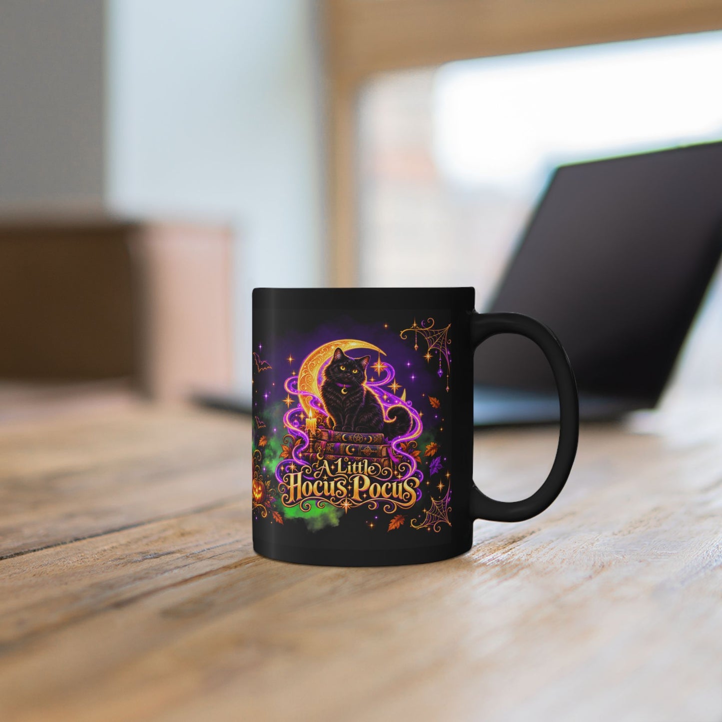 A Little Hocus Pocus Black Cat Mug — Halloween Witchy Coffee Cup (11oz/15oz)