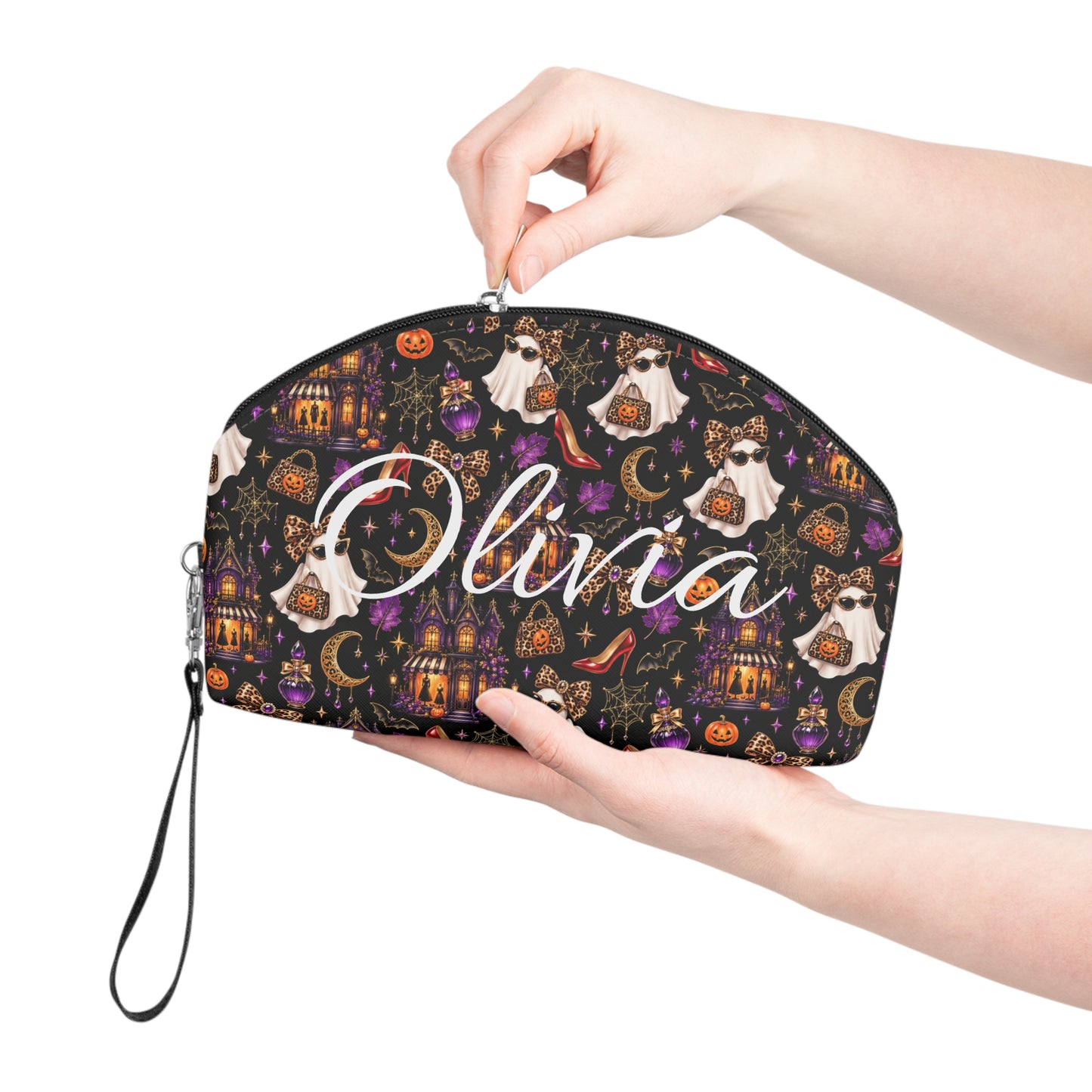 Halloween Ghost Dog Makeup Bag — Spooky Pumpkins & Haunted Mansion Cosmetic Pouch