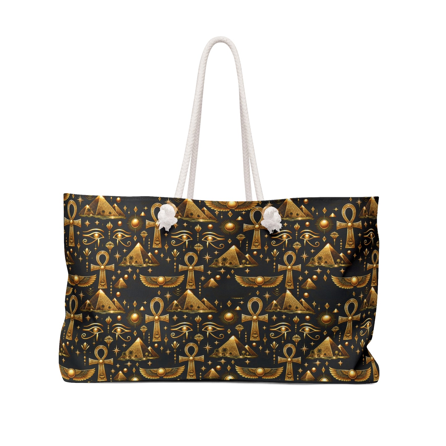 Egyptian Gold Pattern Weekender Bag — Ankh & Pyramid Travel Tote