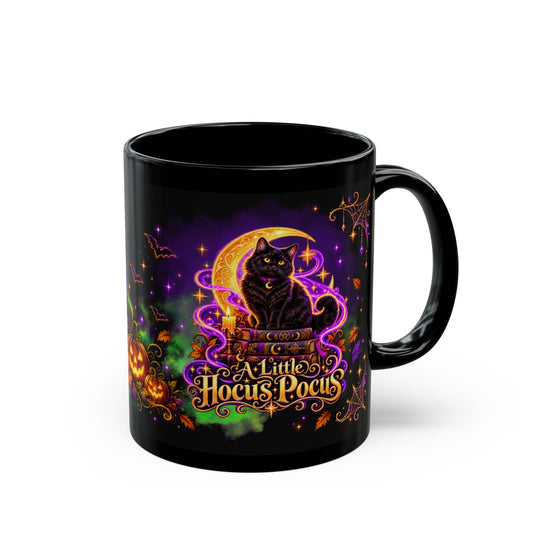 A Little Hocus Pocus Black Cat Mug — Halloween Witchy Coffee Cup (11oz/15oz)