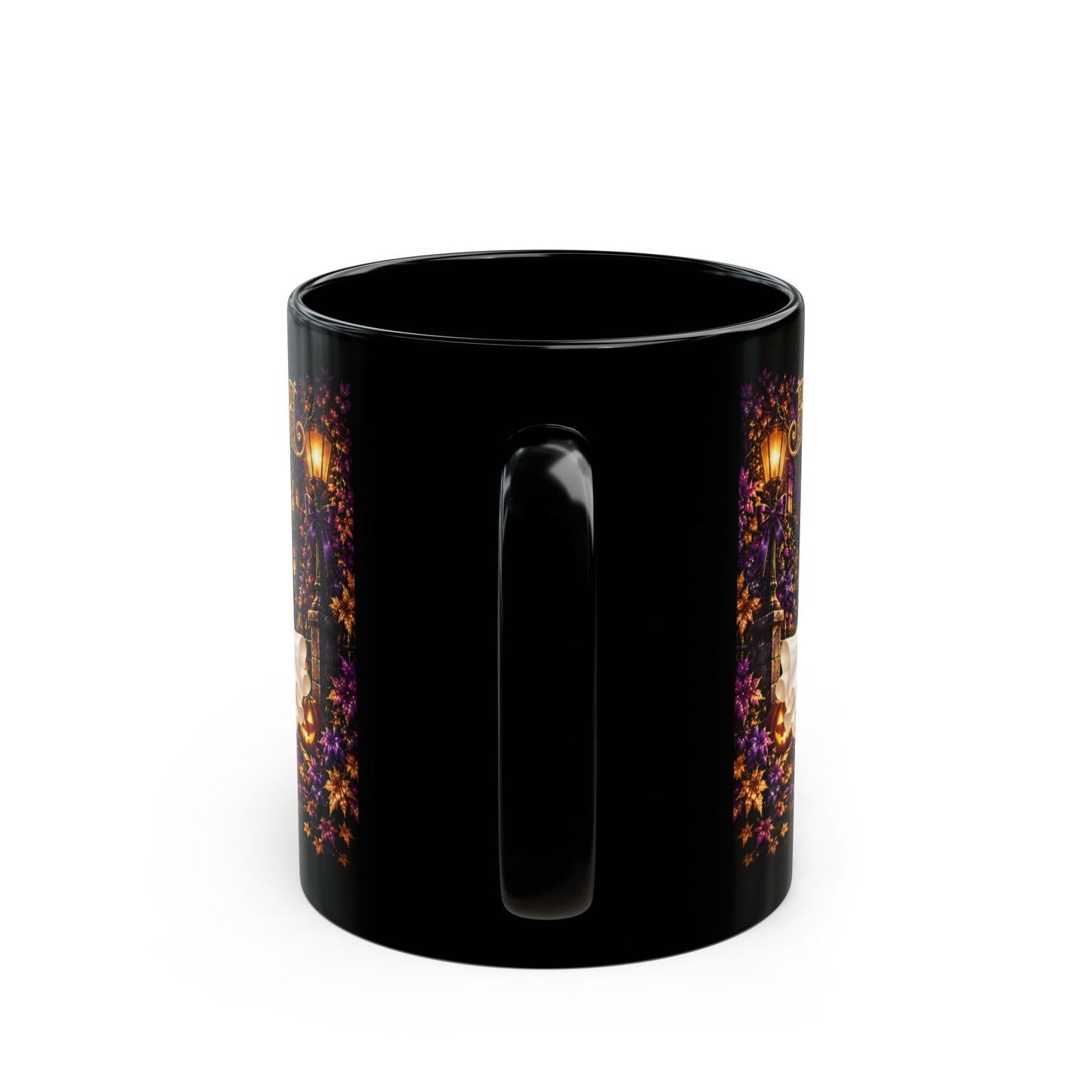 Halloween Ghost Mug — Cute Chic Ghost with Leopard Accessories, Nighttime Haunted Village Coffee Cup