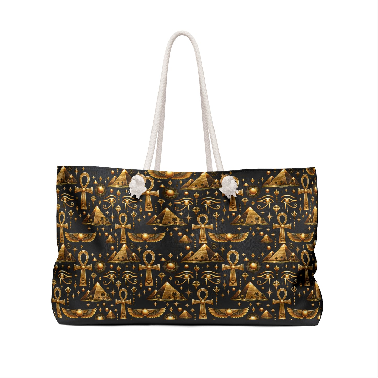 Egyptian Gold Pattern Weekender Bag — Ankh & Pyramid Travel Tote