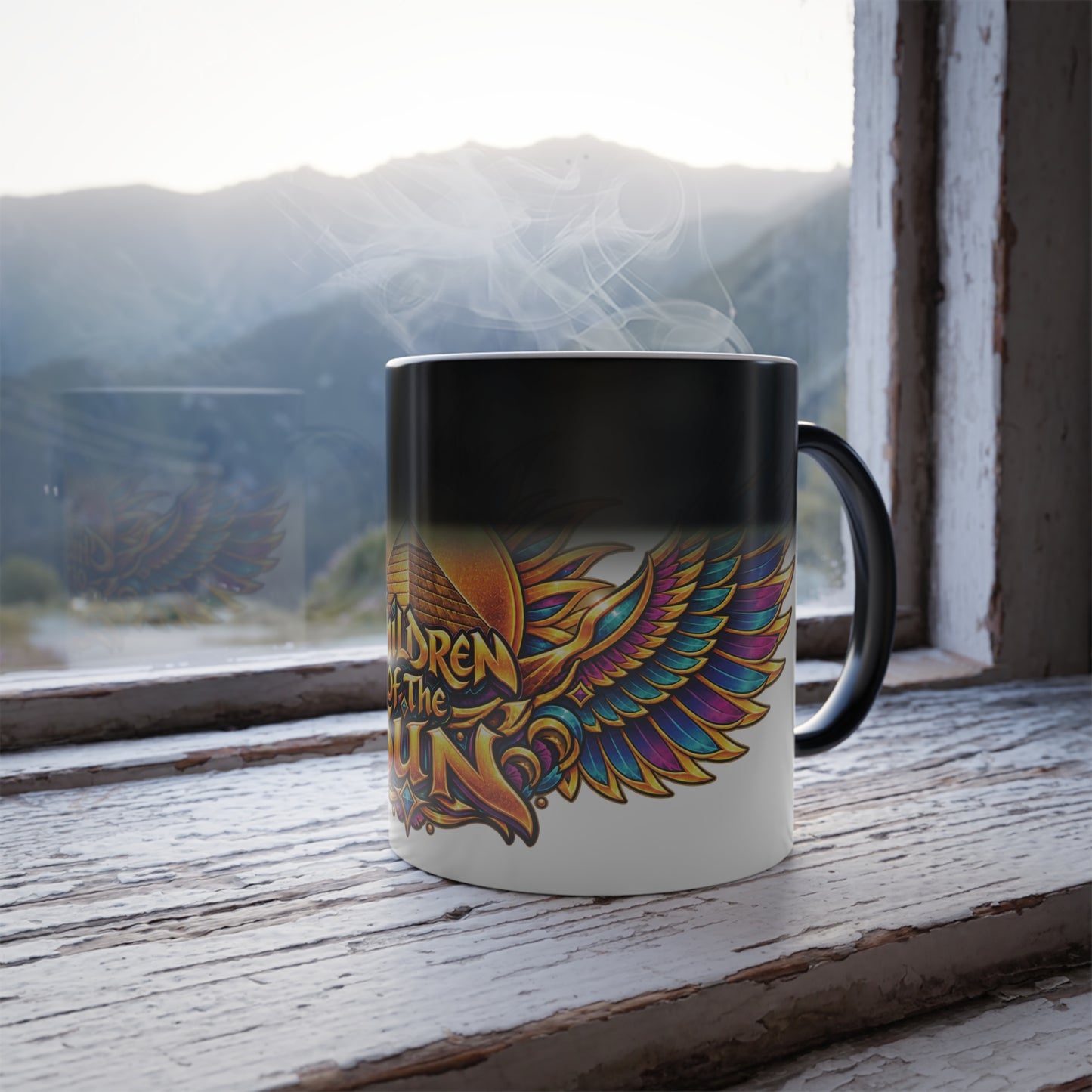 Color-Changing Mug — 'Children of the Sun' Psychedelic Pyramid Design (11oz)