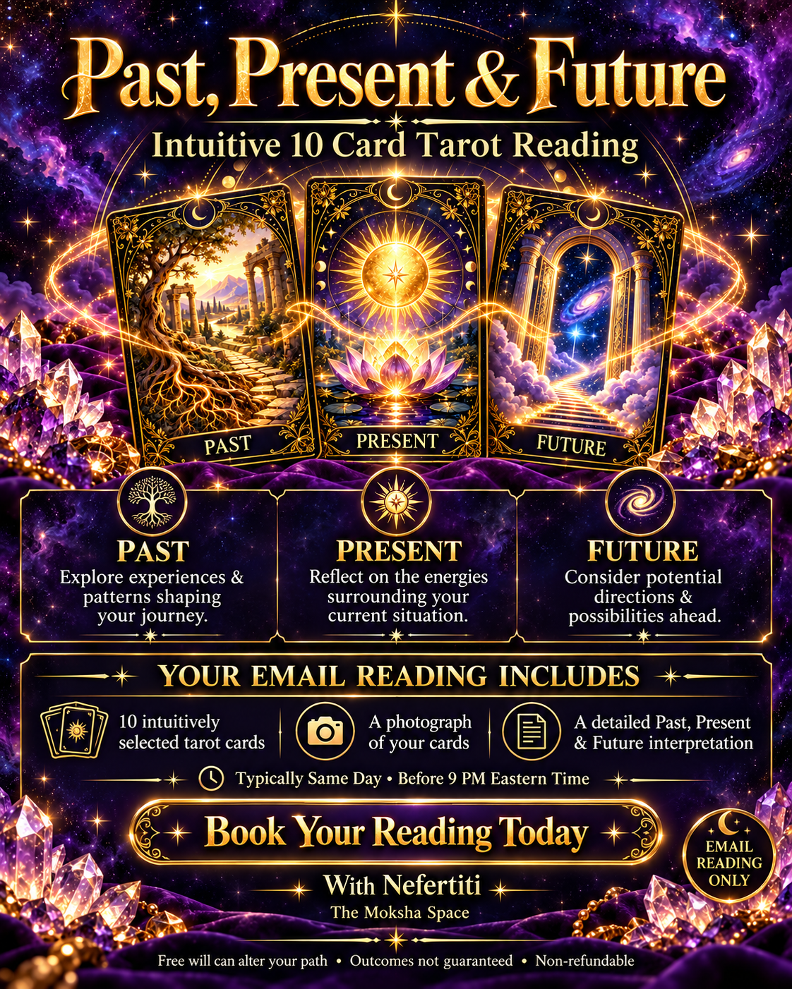 ✨ Past, Present & Future — Intuitive 10-Card Tarot Reading (Email Report)