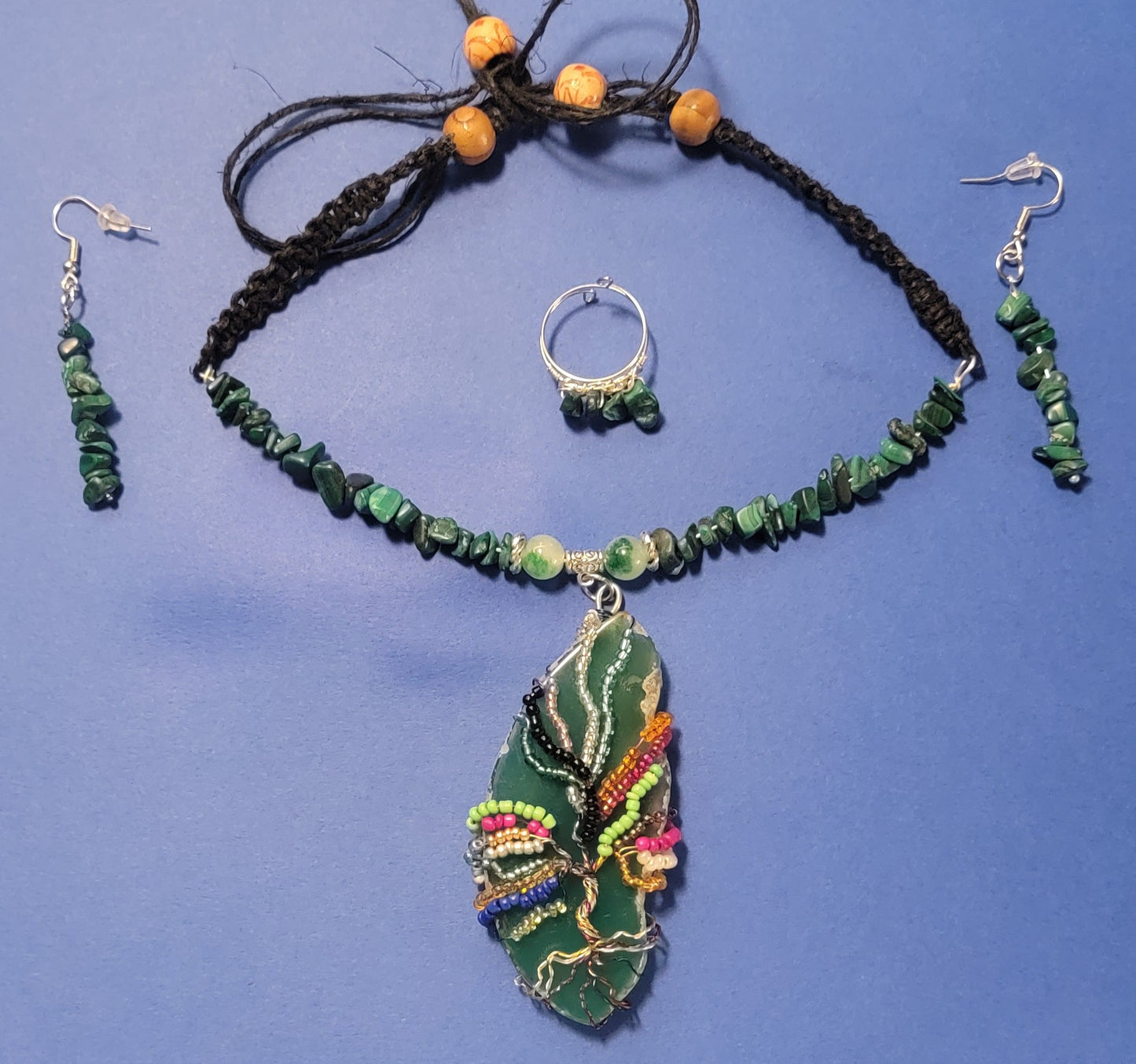 Malachite Gemstone & Agate Tree of Life Jewelry Set