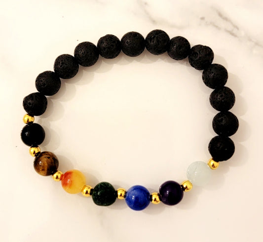 7 Chakra Stone Rainbow Gemstone Lava Bead Bracelet