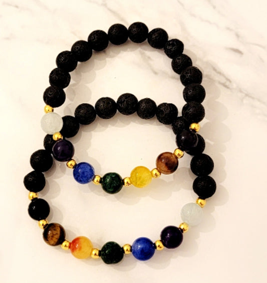 7 Chakra Stone Rainbow Gemstone Lava Bead Bracelet