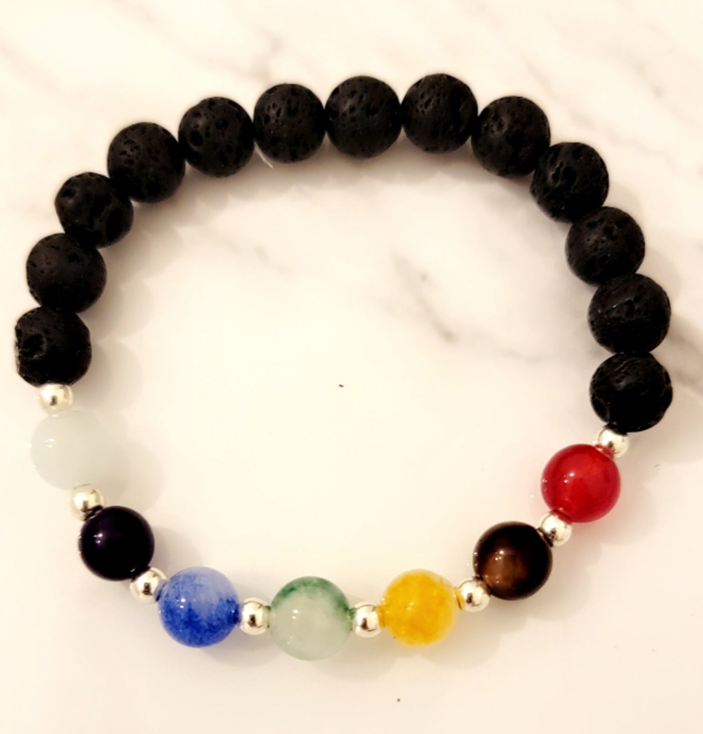 7 Chakra Stone Rainbow Gemstone Lava Bead Bracelet