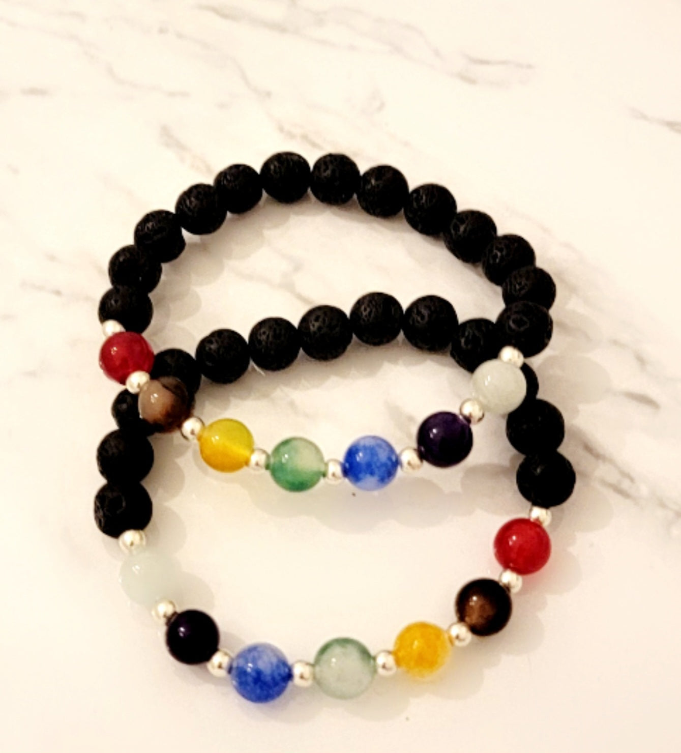 7 Chakra Stone Rainbow Gemstone Lava Bead Bracelet