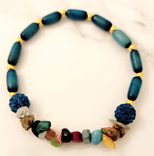 Blue Rondelle & Turquoise Beaded Bracelet